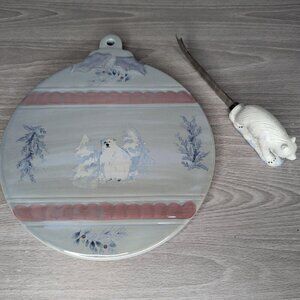 Pfaltzgraff Cheese Tray/Board and Sculpted Polar Bear Slicer Set Winter